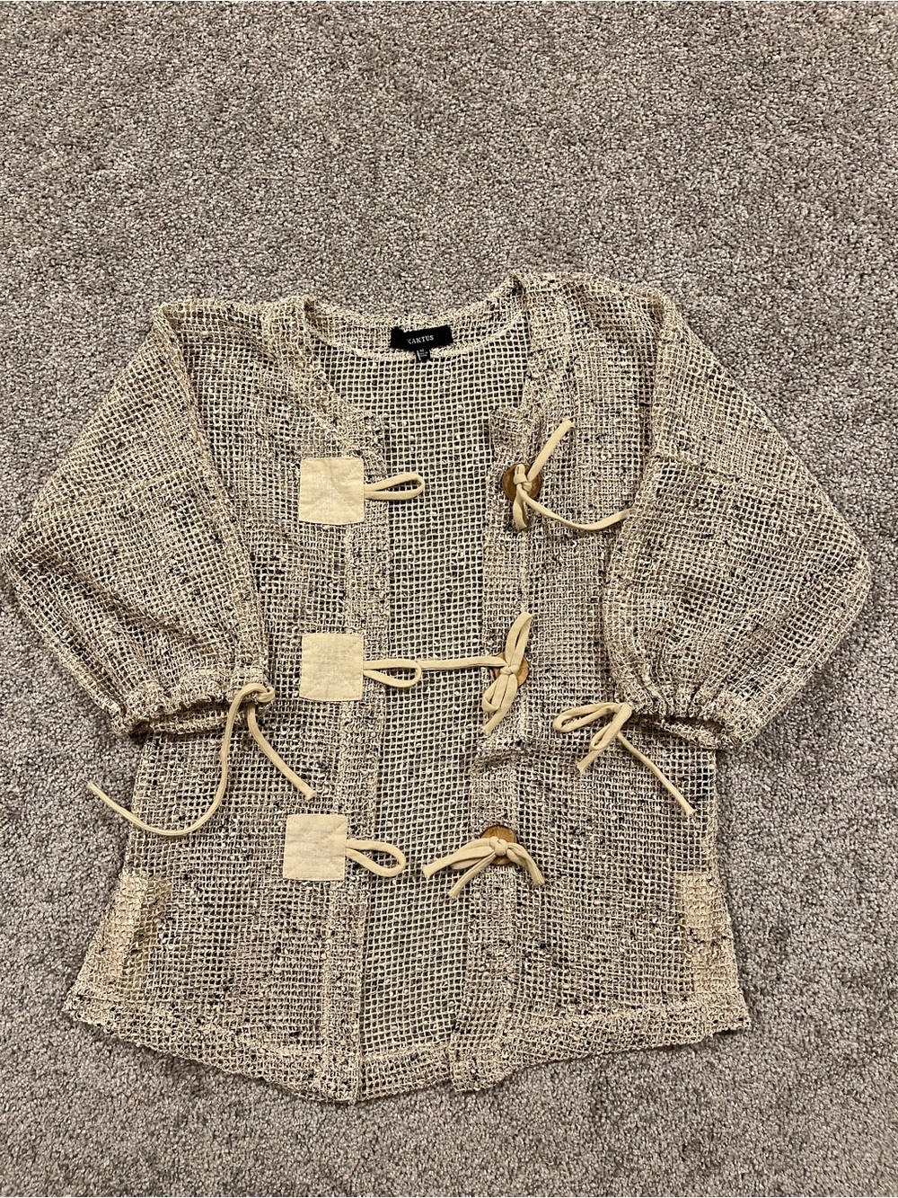Kaktus Beige Boho Open Weave Fairycore Toggle Jacket Artsy Fairy Grunge Sz M